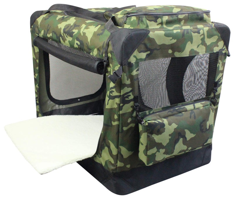 EliteField 3-Door Folding Soft Dog Crate with Carrying Bag and Fleece Bed (2 Year Warranty), Indoor & Outdoor Pet Home (24" L x 18" W x 21" H, Camo) - Image 2